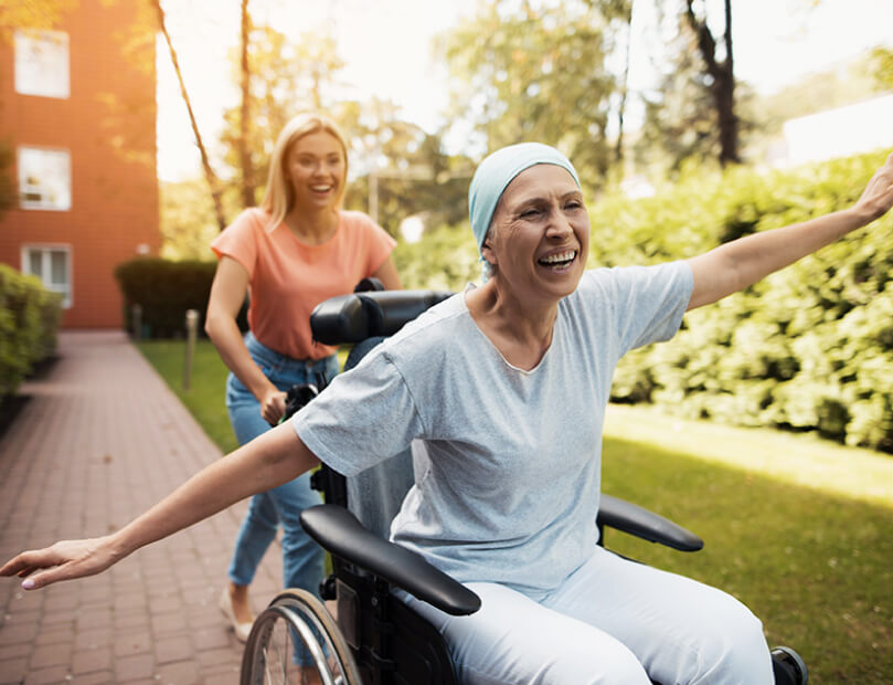 Healing patient enjoys some fresh air with family